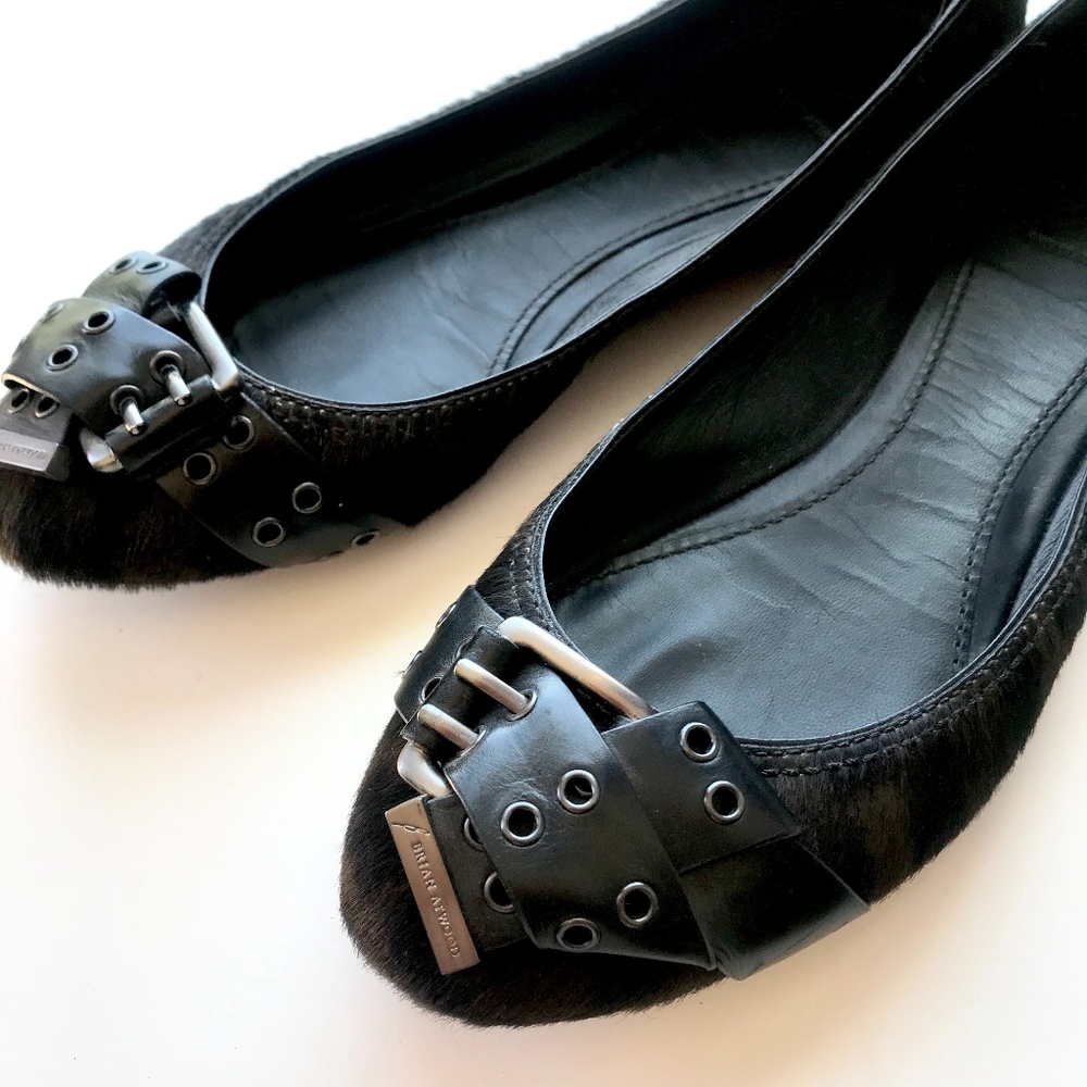 BRIAN ATWOOD FAUX LEOPARD FUR BALLET FLATS